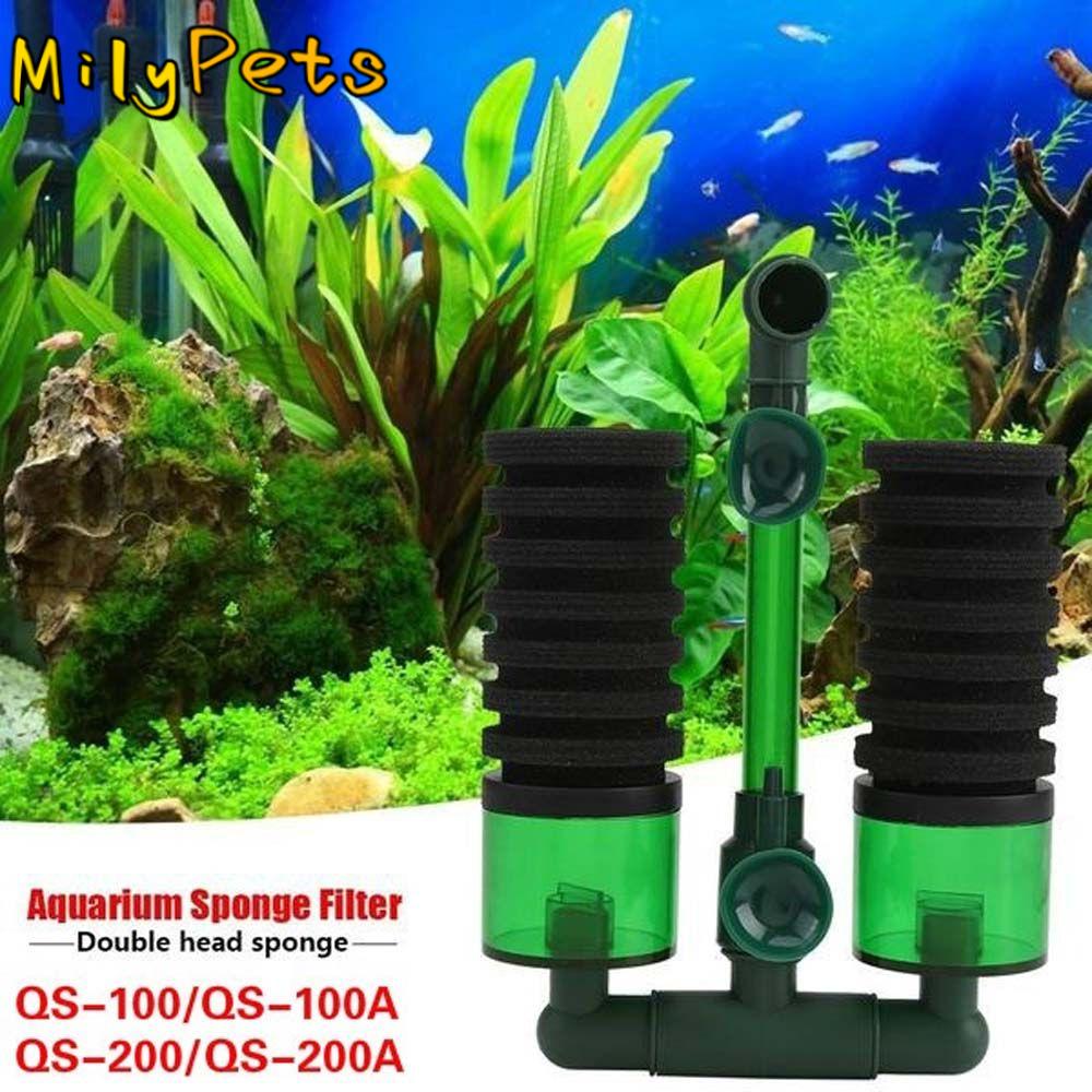 Aquarium Marine Salt - クリーン QS-100A QS-200A 新鮮/海水用水中ダブルヘッドスポンジフォームフィルター水族館スポンジフィルター濾過