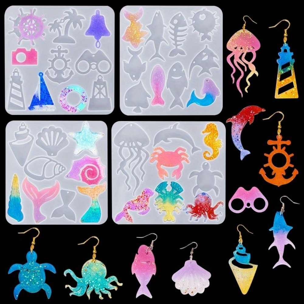 海をテーマにしたイヤリングとペンダントの型セットには、魚の尾 - Aquarium Marine のレビューと価格
