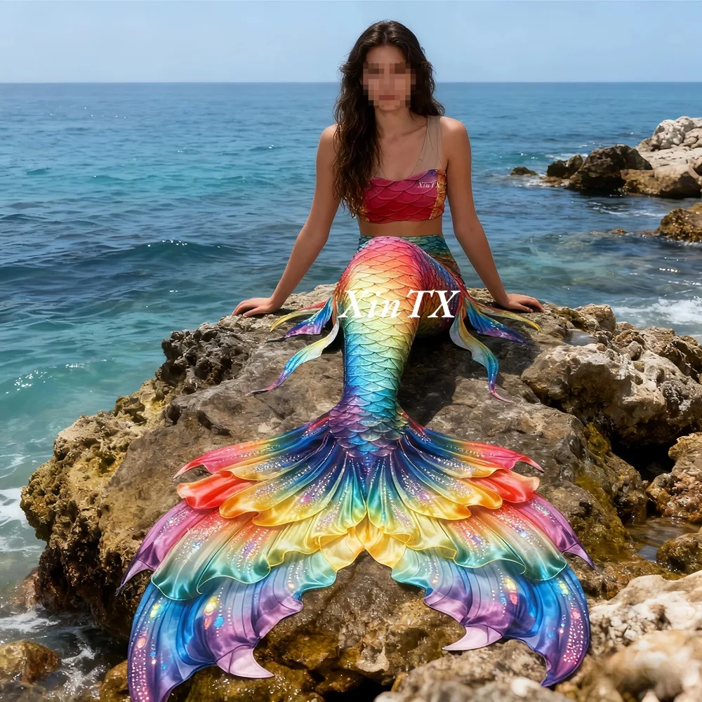 マーメイドテール虹色の大きな女性用テール水着、ダイビング、水 - Aquarium Marine のレビューと価格